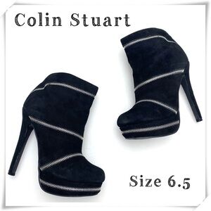 COLIN Stuart Zipper Suede Platform High Heel Boots In Black